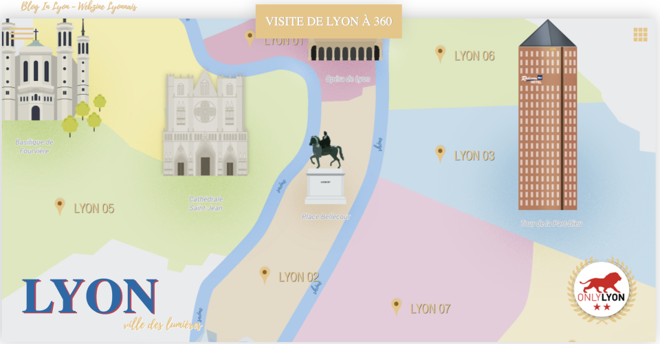 Cette carte virtuelle et ludique permet de découvrir les monuments de Lyon